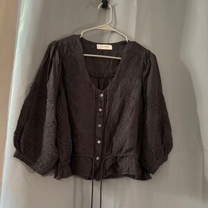 Lucky Brand Black Eyelet Blouse